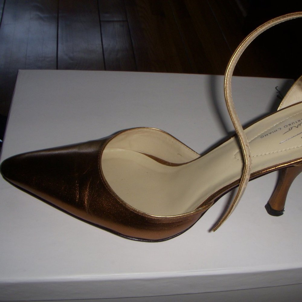Bronze ankle strap heels